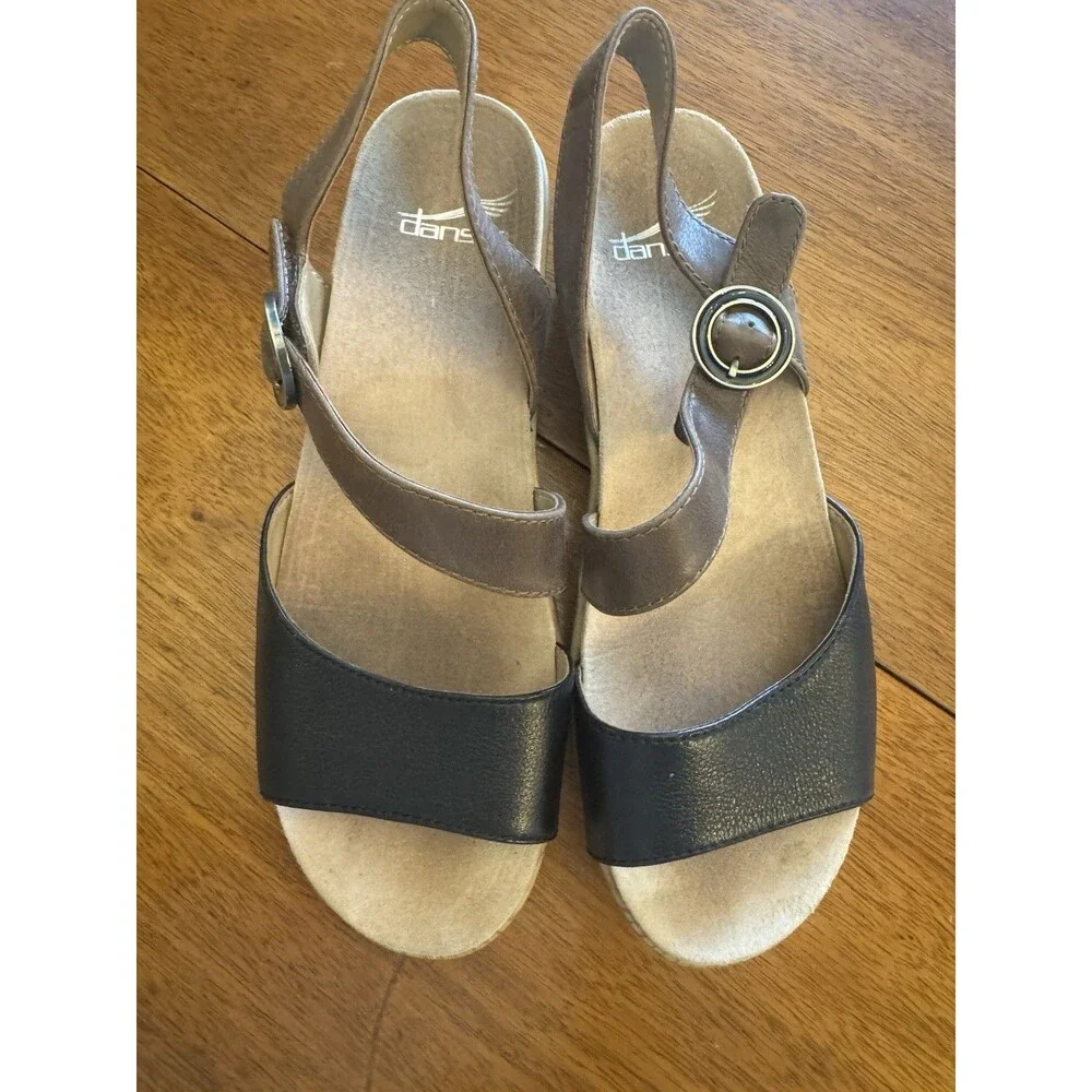 Dansko Women’s EU 38 Black Brown Slingback Comfort Wedge Sandals Open Toe - Picture 8 of 10
